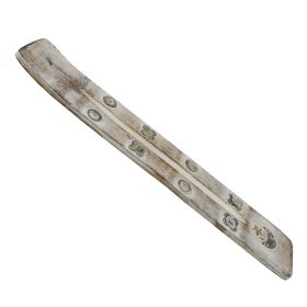 Weathered Wood Incense Holder - White Moon & Stars