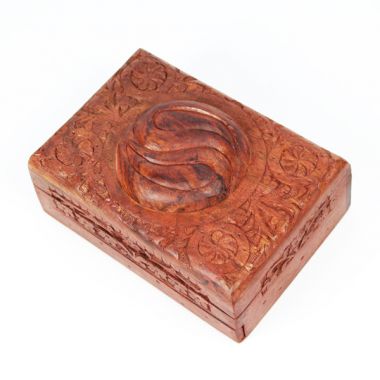 Large Carved Wooden Flower Lock Boxes - Yin Yang