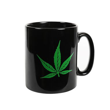 Black Hemp Leaf Design Ceramic Mug
