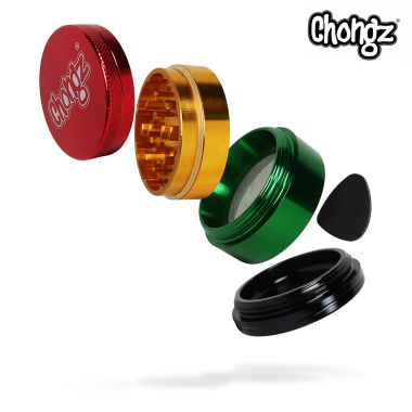 Chongz 'Dragon Fire' Rasta 4-Part Metal Sifter Grinder - 50mm