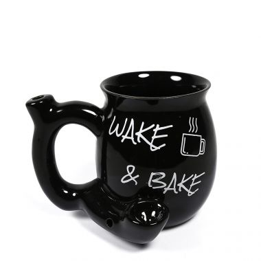 Ceramic Pipe Coffee Mug - Black 'Wake & Bake'