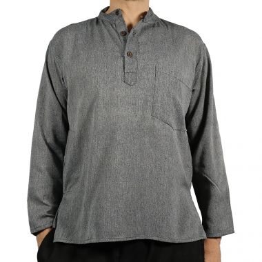 Plain Grey Cotton Grandad Shirt
