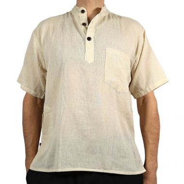 Plain Cream Short Sleeve Grandad Shirts