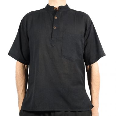 Plain Black Short Sleeve Grandad Shirts