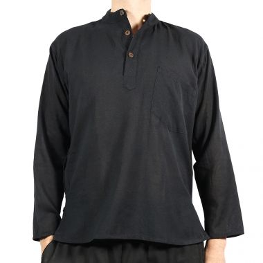 Plain Black Cotton Grandad Shirt