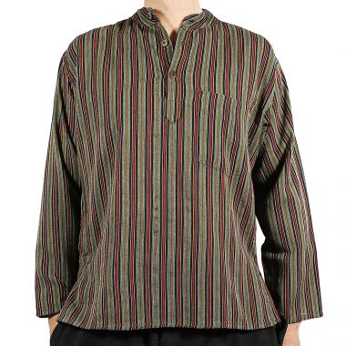 Striped Dark Army Grandad Shirt