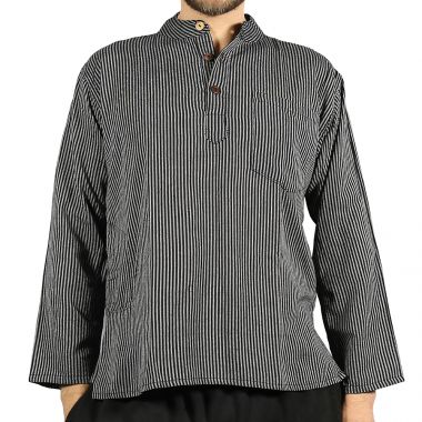 Striped Black & Cream Grandad Shirt